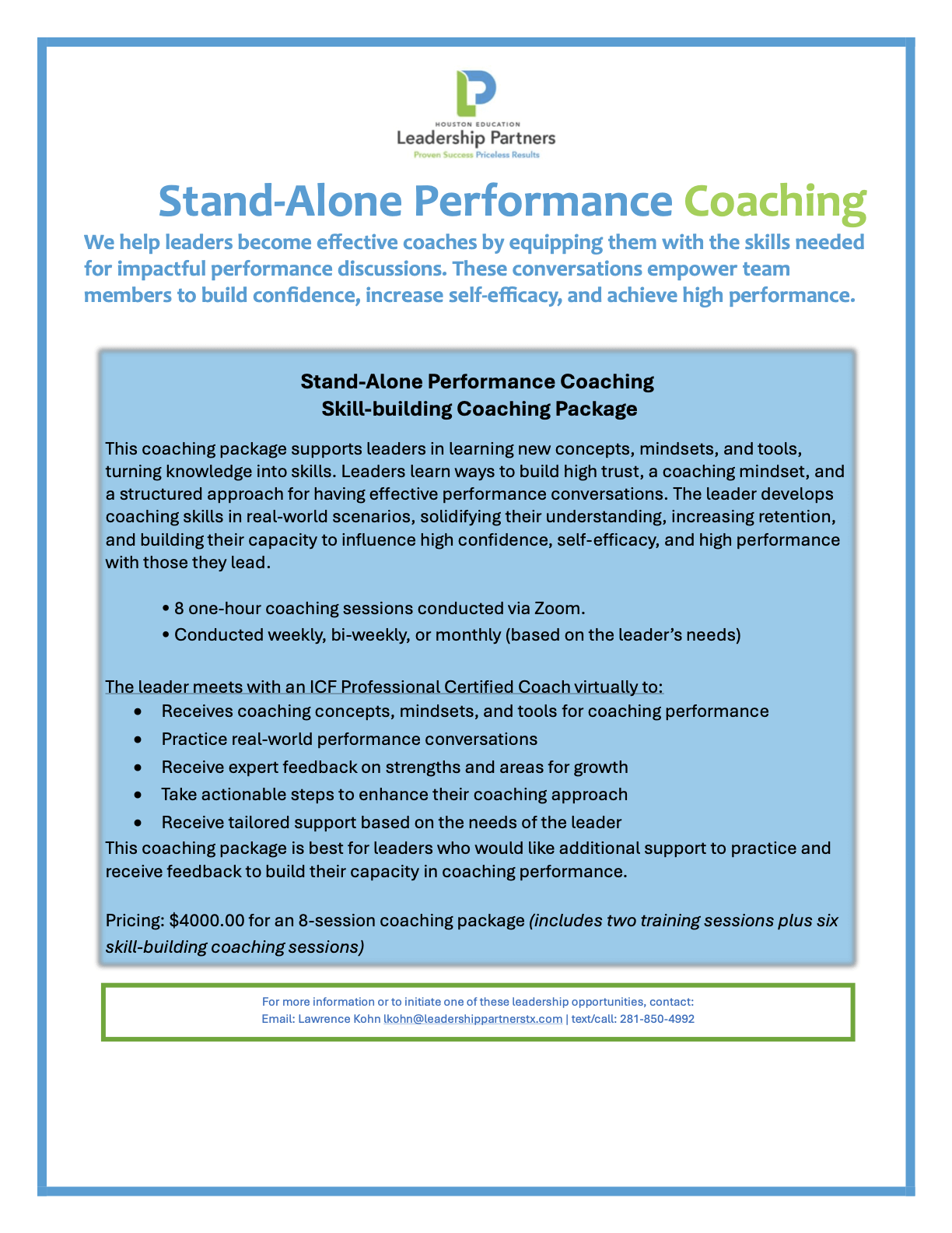 Stand Alone Performance Coaching   8 Session Skill Building Coaching Package  3