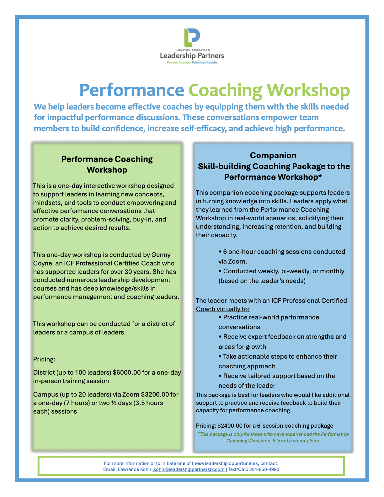 Performance Coaching Workshop and Skill Building Coaching Package  1